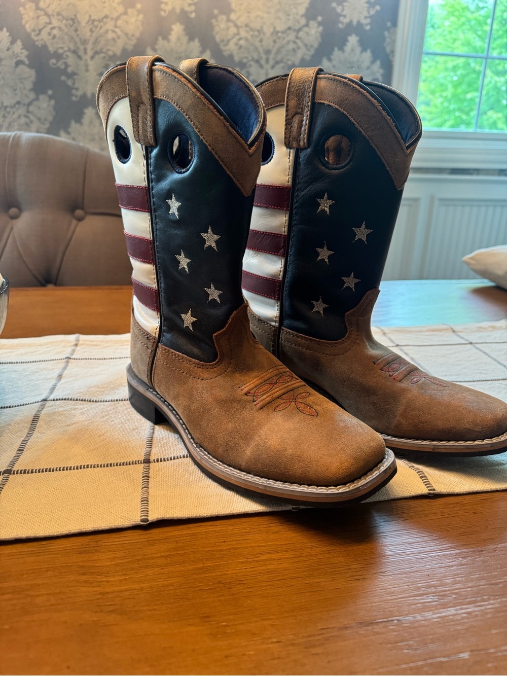 Kids American Flag Western Cowboy Boots - Brown/Black